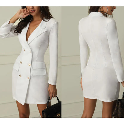 Women Double Breasted Pocket 3/4 Length Jacket/Dress-ADD TO FALL WINTER