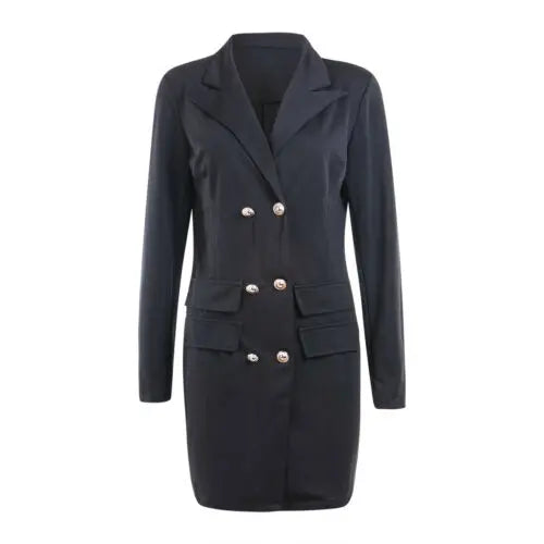 Women Double Breasted Pocket 3/4 Length Jacket/Dress-ADD TO FALL WINTER