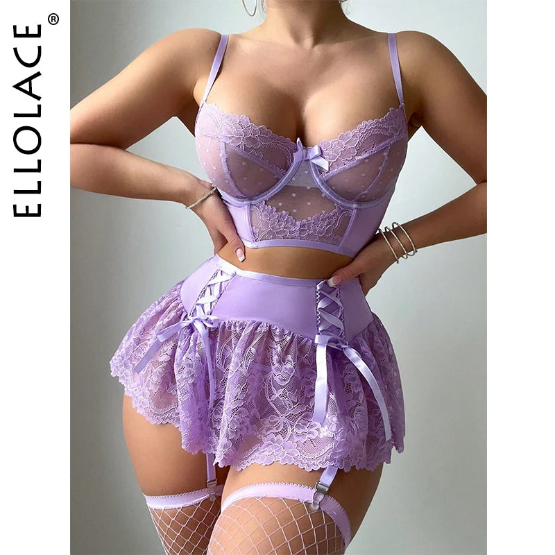 Lace Temptation Lavender Set w/Stockings