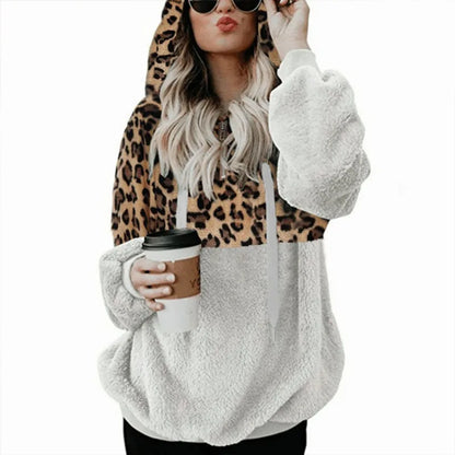 Casual Loose Plush Leopard Hoodies