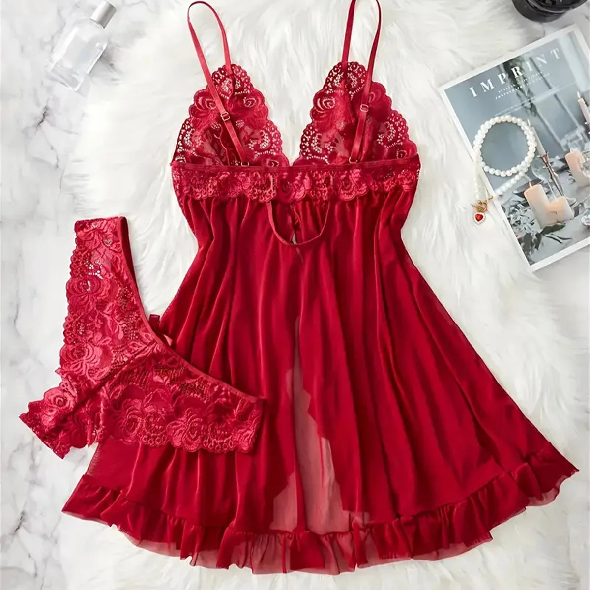 Slip Nightgown Teddy With Panty Set