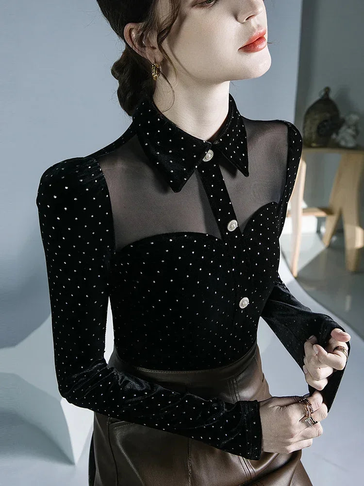 Black Vintage Polka Dot Top