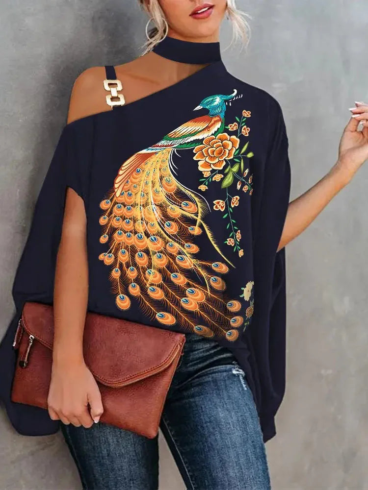 Summer Print/Sexy Slant Neck Off Shoulder Blouse