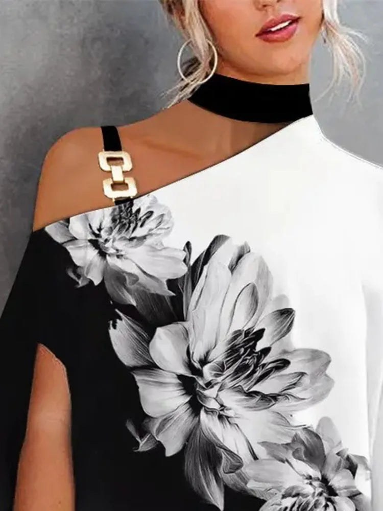 Summer Print/Sexy Slant Neck Off Shoulder Blouse