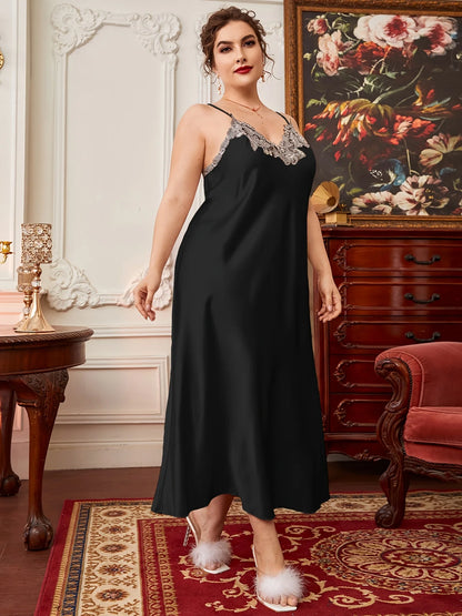 Vêtements de nuit sexy femmes dentelle soie Satin robe de nuit sans manches nuisettes col en v chemise de nuit grande taille chemise de nuit vêtements de nuit