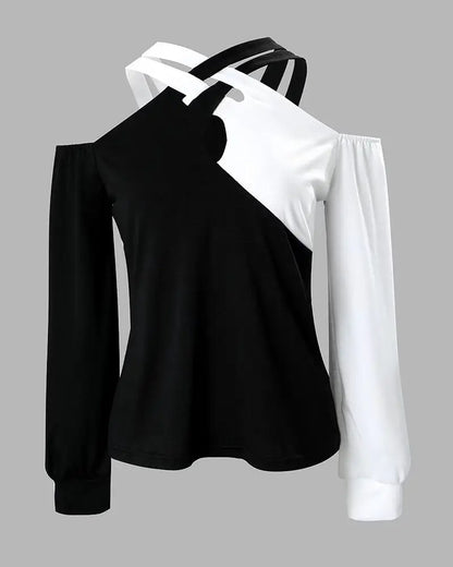 Long Sleeves Criss-Cross Neck Women's Shirt