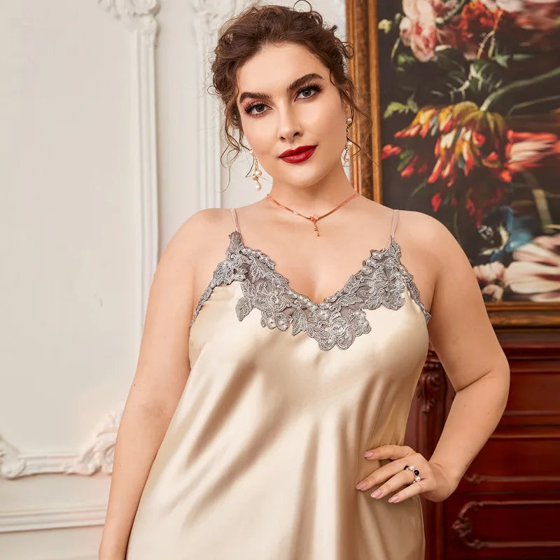 Vêtements de nuit sexy femmes dentelle soie Satin robe de nuit sans manches nuisettes col en v chemise de nuit grande taille chemise de nuit vêtements de nuit