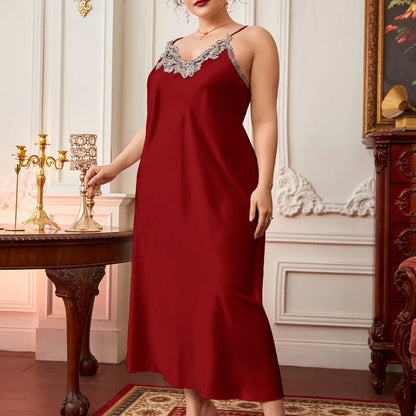 Vêtements de nuit sexy femmes dentelle soie Satin robe de nuit sans manches nuisettes col en v chemise de nuit grande taille chemise de nuit vêtements de nuit