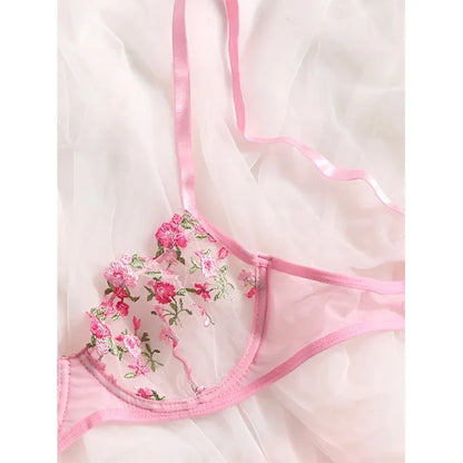 Ensemble soutien-gorge/culotte à broderie florale