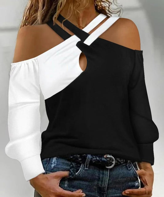 Long Sleeves Criss-Cross Neck Women's Shirt