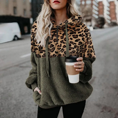 Casual Loose Plush Leopard Hoodies