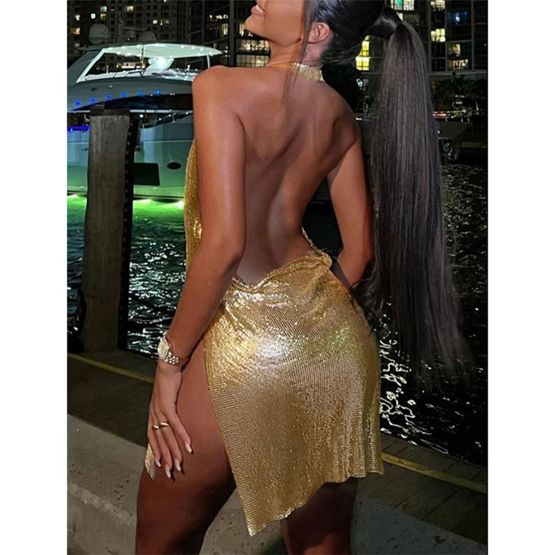 Sexy Backless Glitter Bodycon Dress