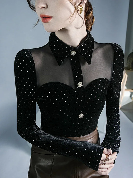 Black Vintage Polka Dot Top