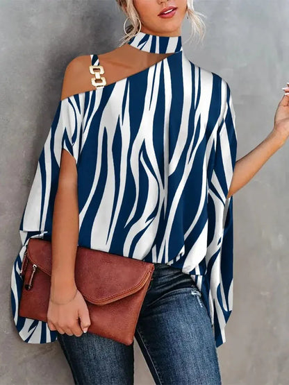 Summer Print/Sexy Slant Neck Off Shoulder Blouse