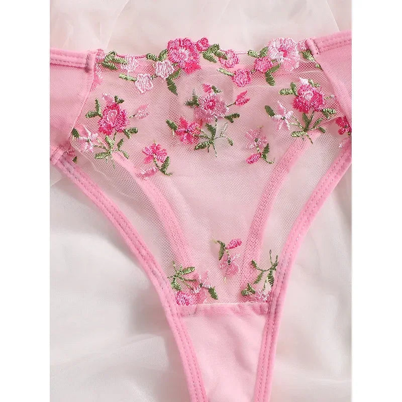 Ensemble soutien-gorge/culotte à broderie florale