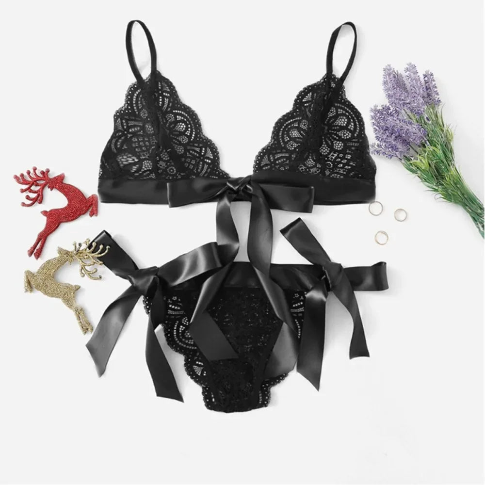 Ensemble soutien-gorge/culotte avec nœud en dentelle