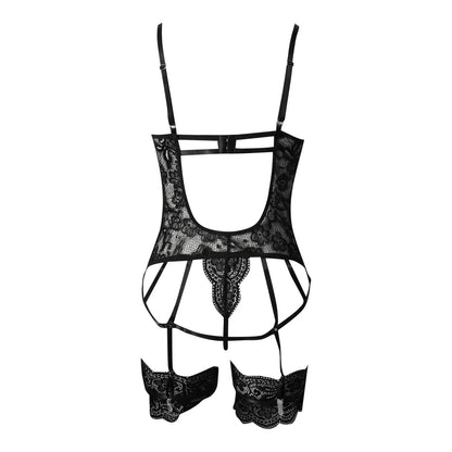 Ensemble de Lingerie en dentelle pour femmes, avec porte-jarretelles, body en dentelle, Teddy avec culotte, Sexy, Transparent, à lacets, robe exotique, nuisette