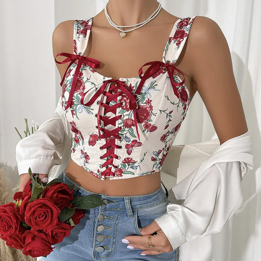 European Floral Vintage Bow Corset