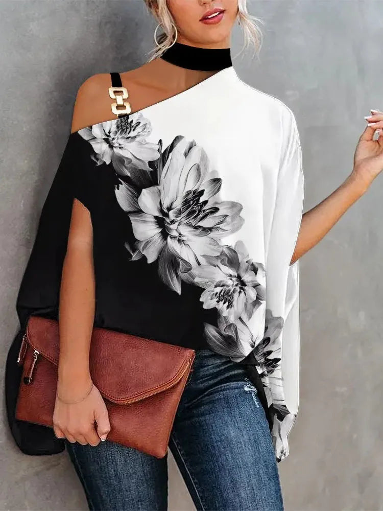 Summer Print/Sexy Slant Neck Off Shoulder Blouse