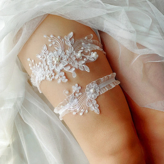 Victorian Lace/Pearl Wedding Garter Belt