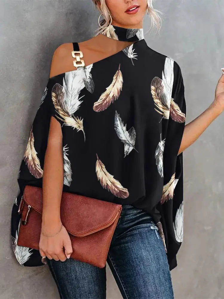 Summer Print/Sexy Slant Neck Off Shoulder Blouse