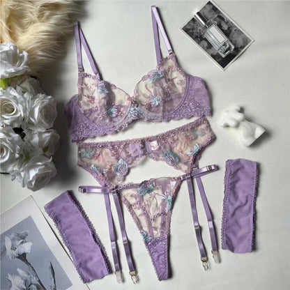 Floral Embroidery Lingerie Set