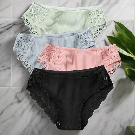 Essential Comfort 3pcs Floral Lace Cotton Panties