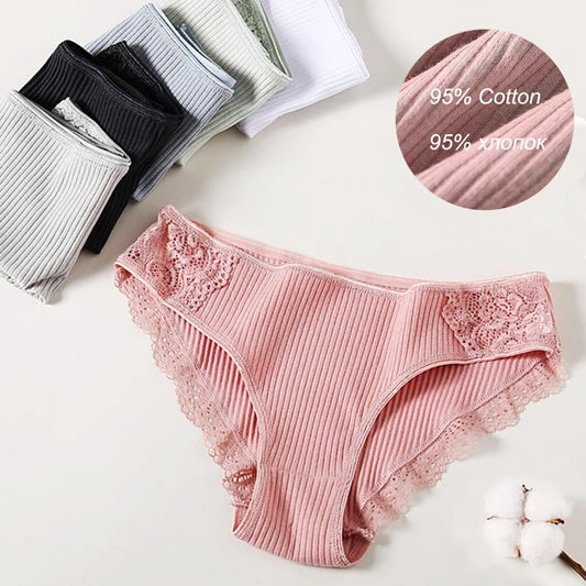 Essential Comfort 3pcs Floral Lace Cotton Panties