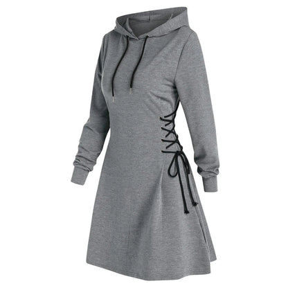 Women Lace-Up Mini Hoodie Dress