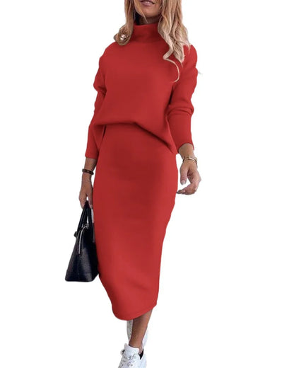 Elegant Turtleneck With Skirt Two-Piece Set