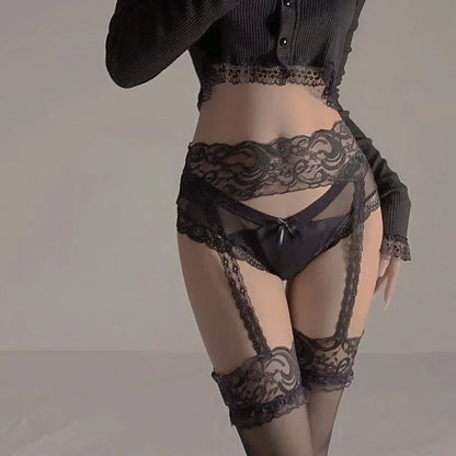 Lace Soft Top Thigh High Stockings With Suspender Garter Belt